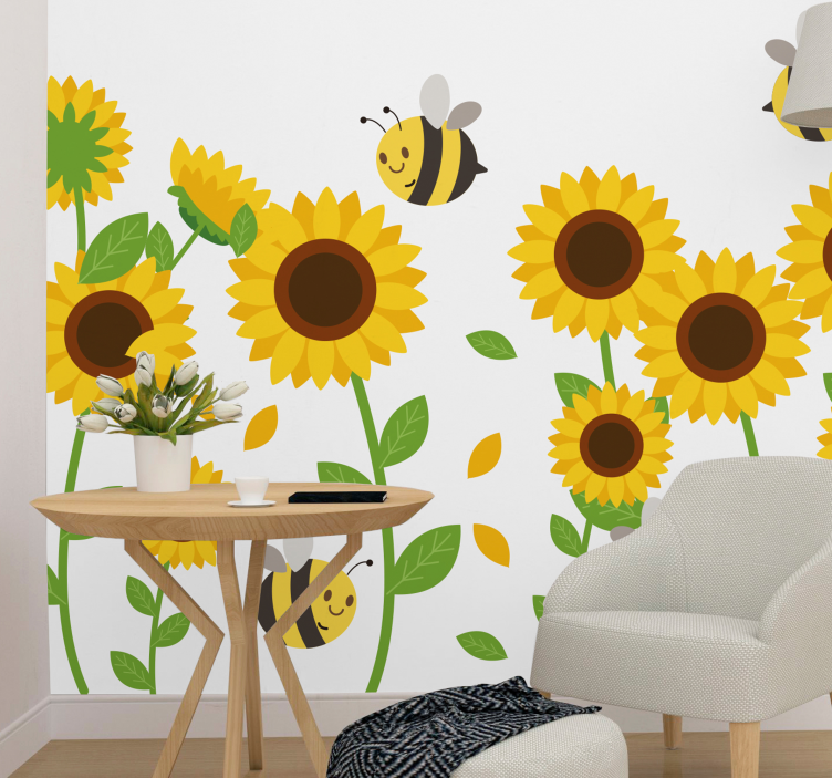Sunflowers and bees wall mural - TenStickers