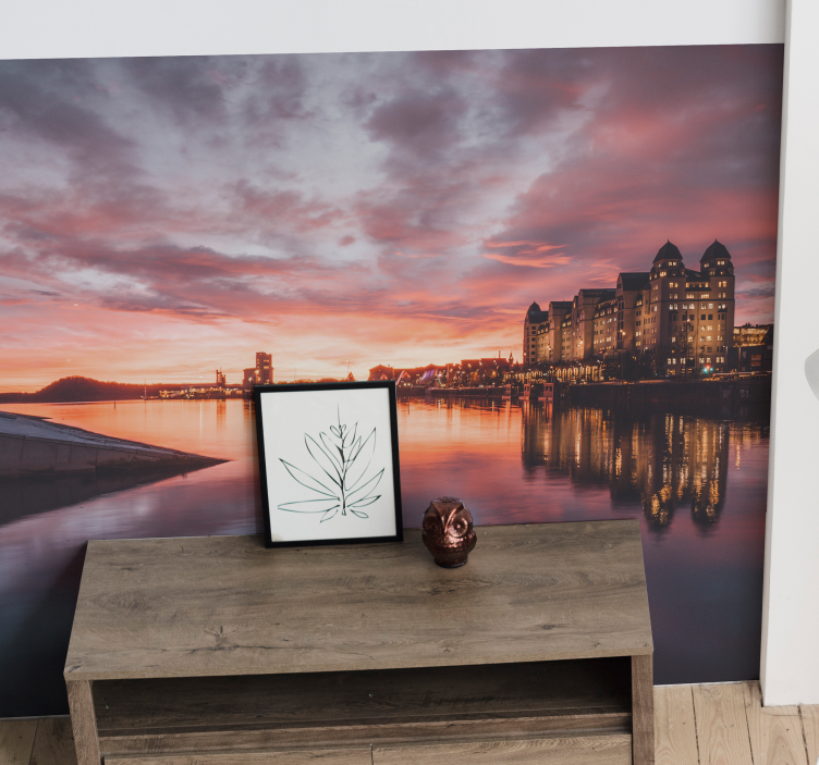 Sunset Cityscape Reflection wall mural city - TenStickers