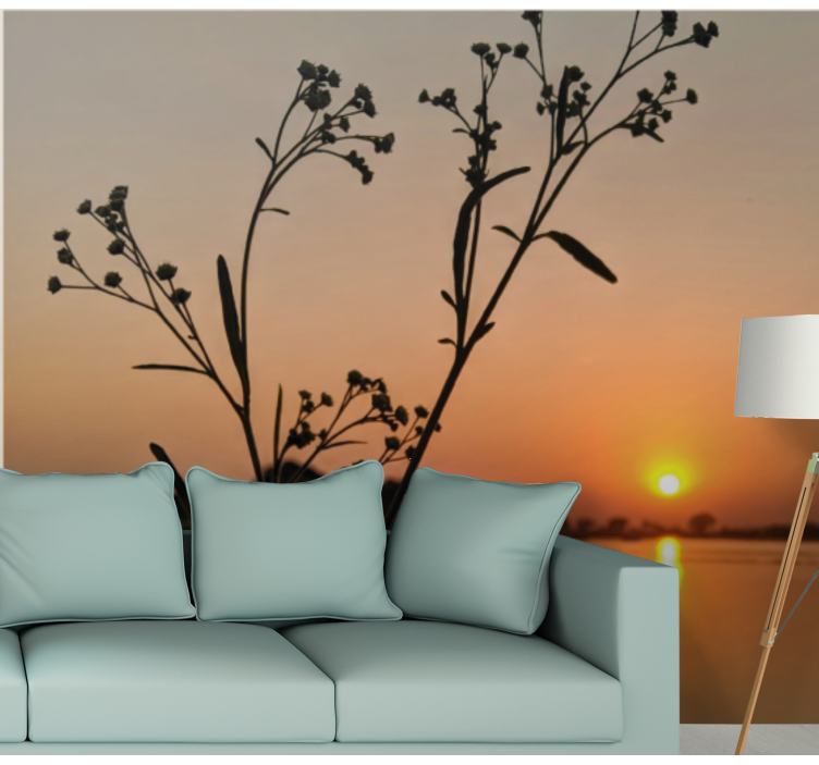 Sunset Silhouette Blossoms nature wall mural - TenStickers