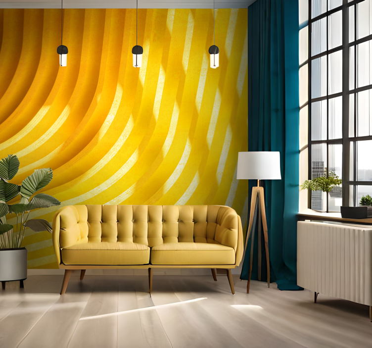 three dimensional waves Yellow wall mural - TenStickers