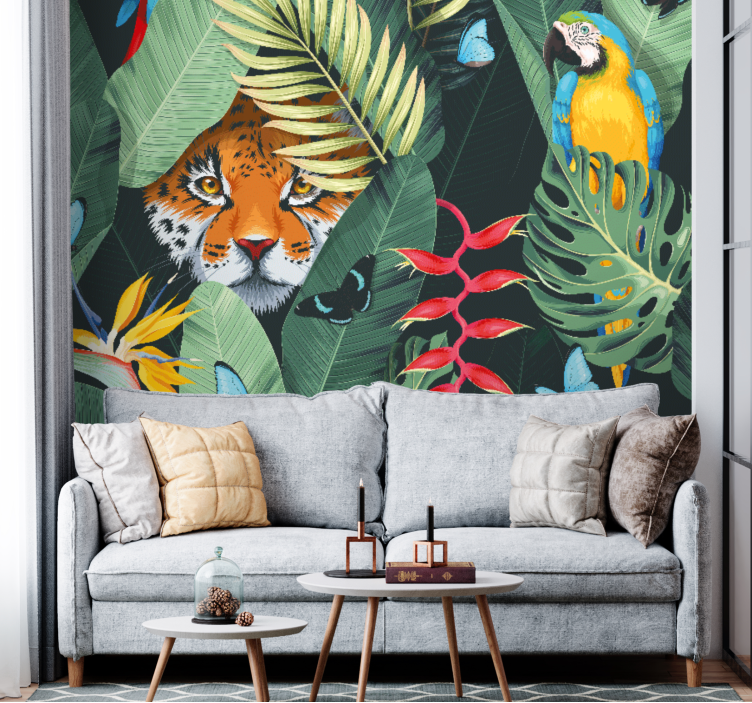 Tiger and Parrot wall mural animals - TenStickers