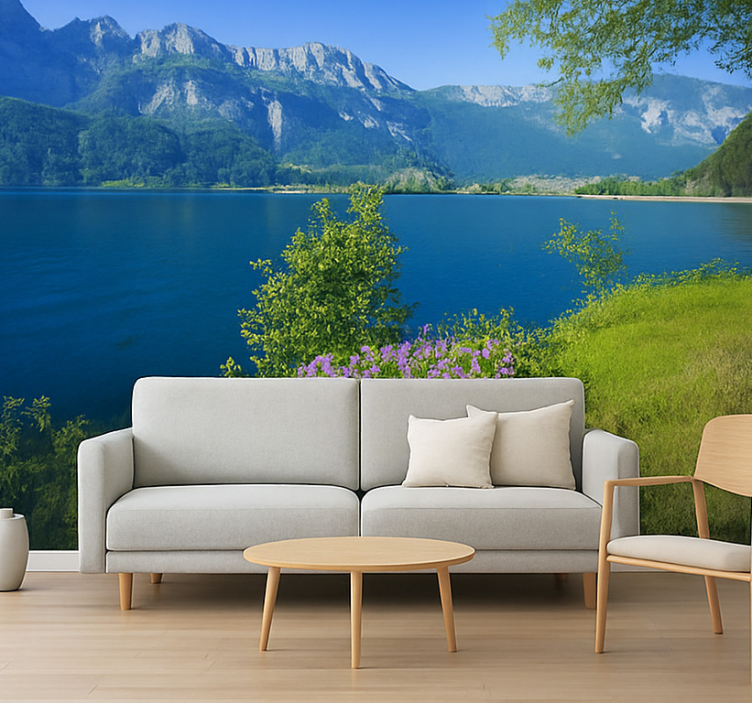 Tranquility at Mountain Lake mountain wall mural - TenStickers