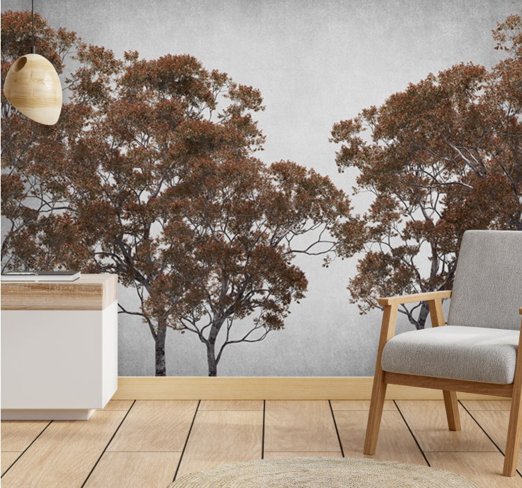 Trees wall mural rustic tree silhouette - TenStickers