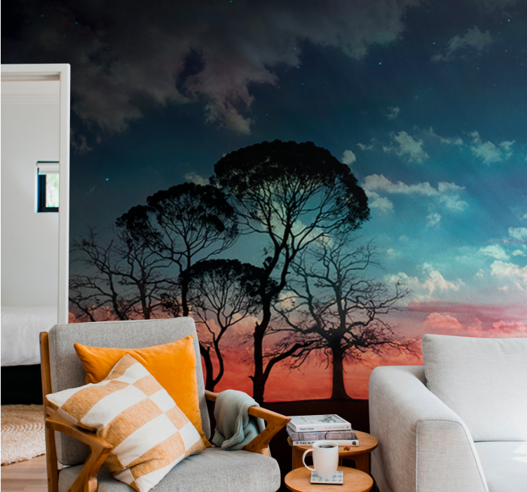 Trees wall mural silhouette tree sunset - TenStickers