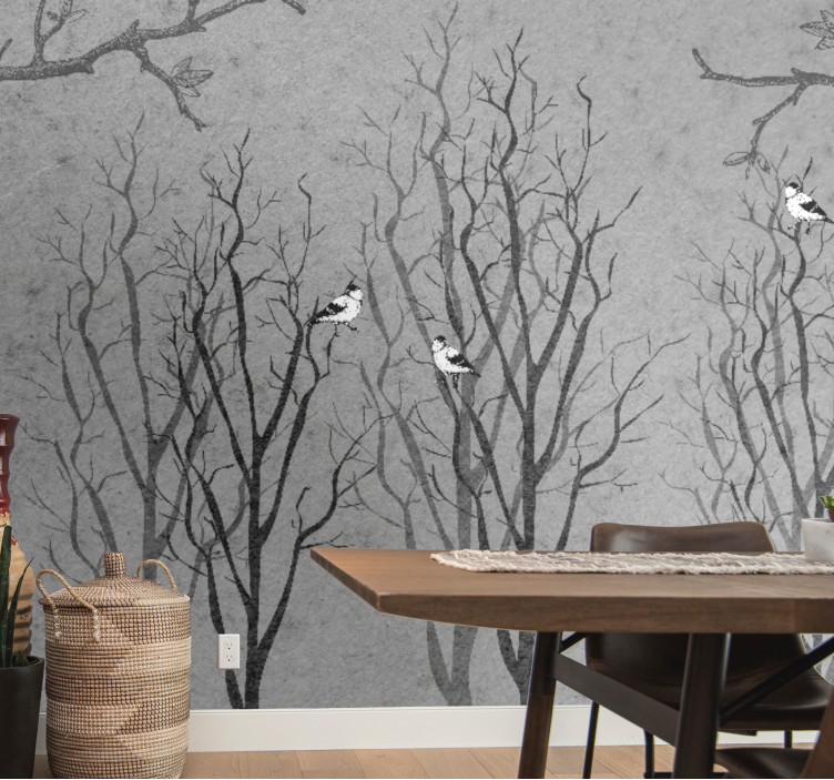 Trees wall mural twigs with birds - TenStickers