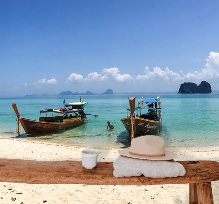 Tropical beach scene landscape wall mural - TenStickers