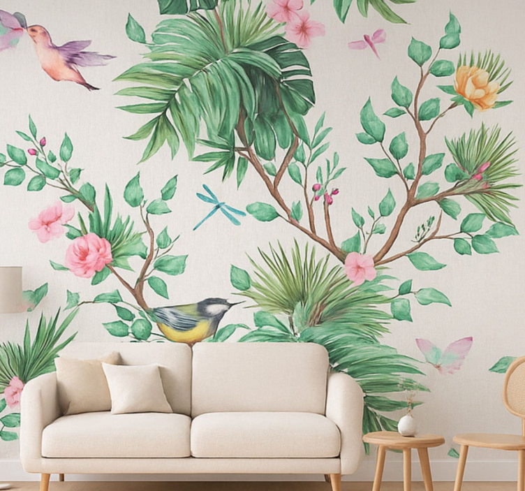 Tropical garden design living room wall mural - TenStickers