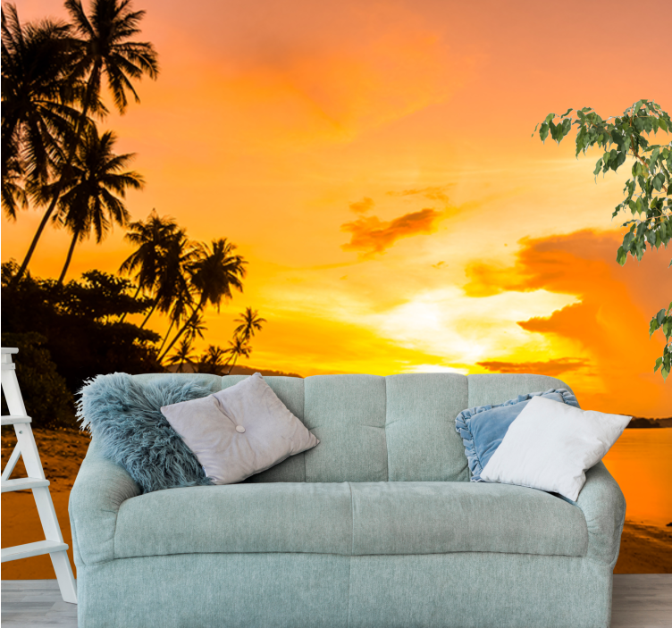Tropical sunset serenity landscape wall mural - TenStickers