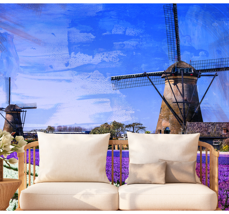 Tulip Field Windmills wall mural city - TenStickers
