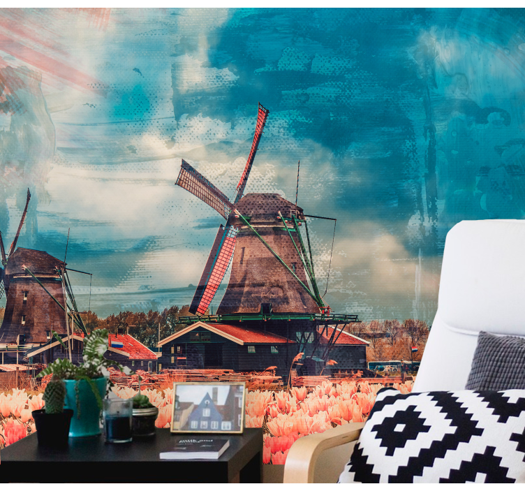 Tulip Fields and Windmills wall mural city - TenStickers