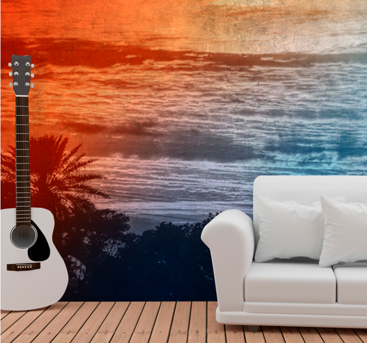 Twilight above the waves landscape wall mural - TenStickers