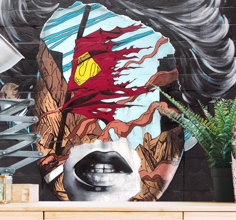 Urban art wall mural fragmented human profile - TenStickers