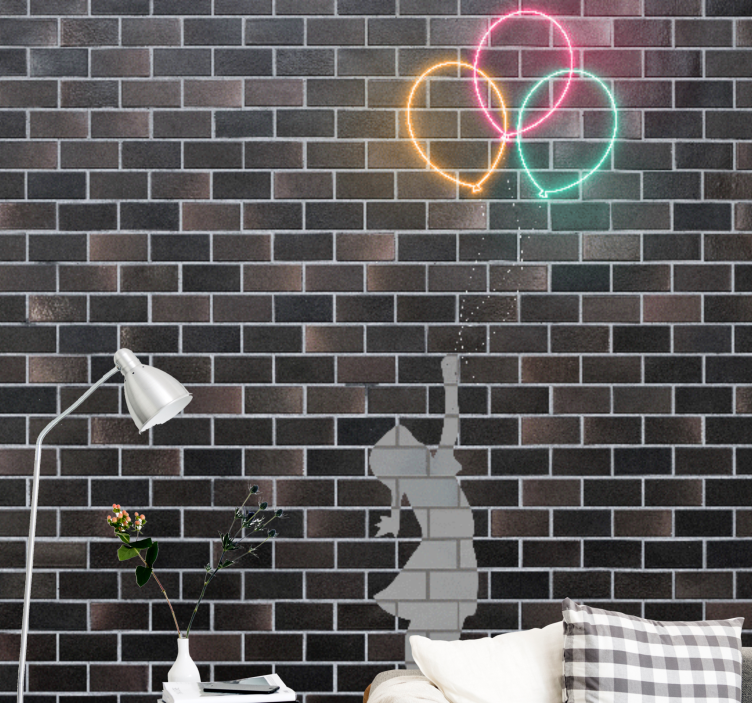 Urban art wall mural girl reaching balloons - TenStickers