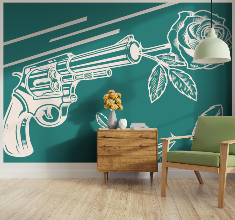 Urban art wall mural gun and rose - TenStickers