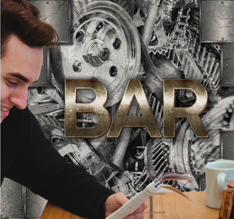 Urban art wall mural industrial gear typography - TenStickers