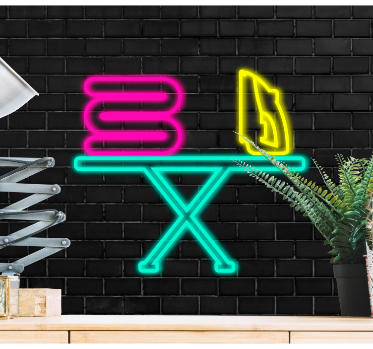 Urban art wall mural neon ironing station - TenStickers