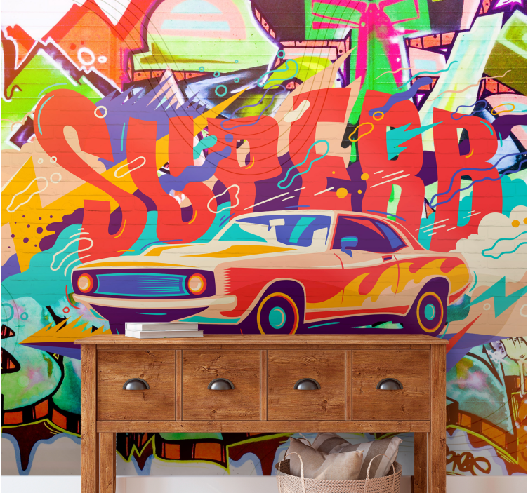 Urban art wall mural retro car design - TenStickers