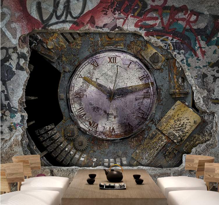 Urban art wall mural rusty clock design - TenStickers