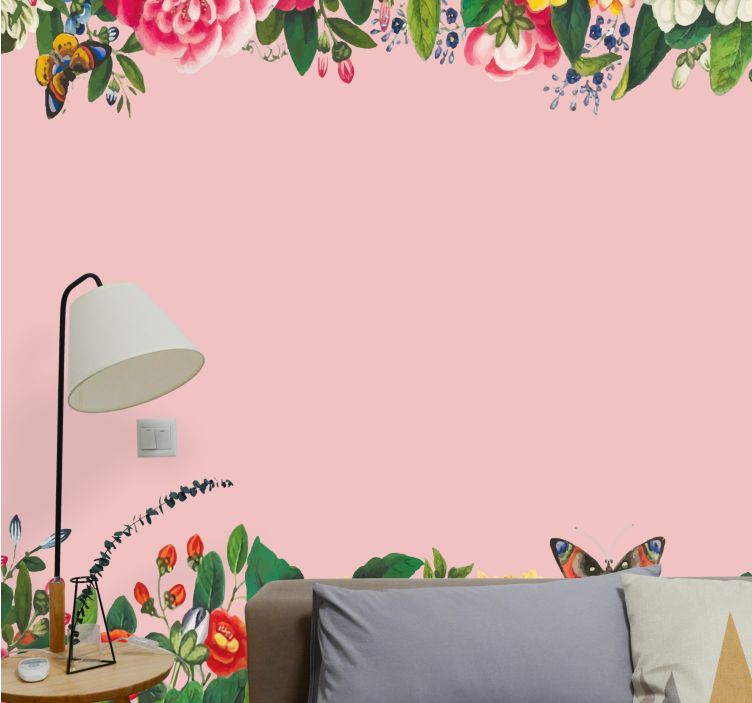 Elegant pink floral design flowers wall mural - TenStickers