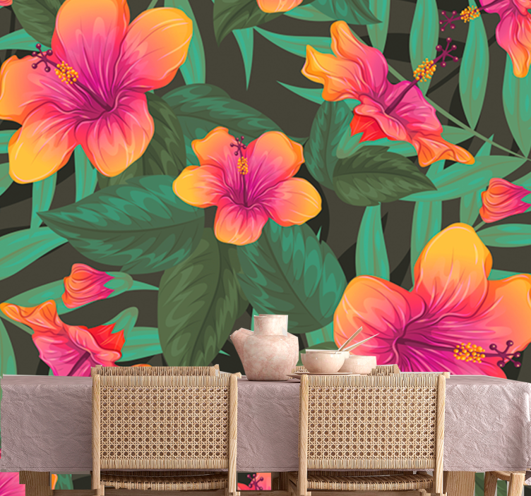 Vibrant hibiscus blooms flowers wall mural - TenStickers