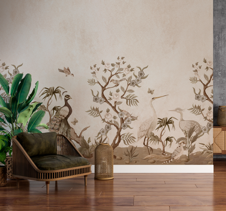 Vintage Fauna Beige Wall Mural - TenStickers
