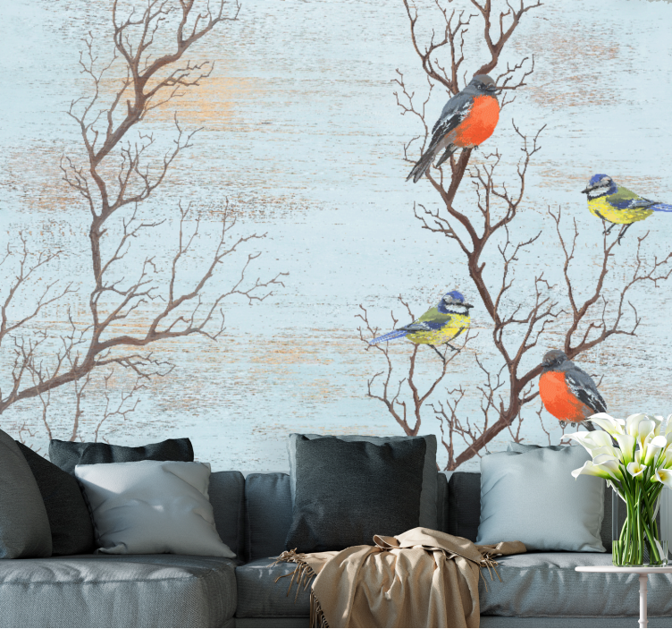Wall mural animals birds on branches - TenStickers