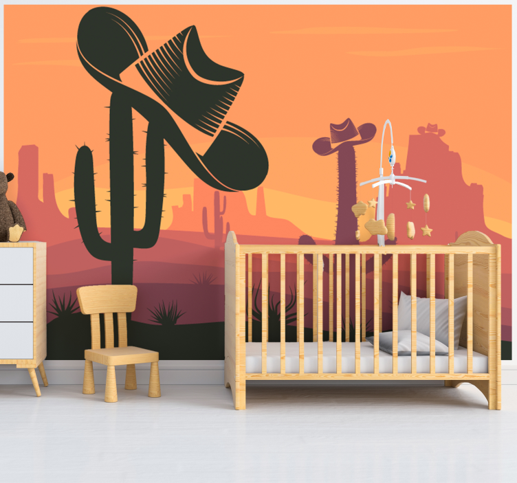 Wall mural animals cactus with cowboy hat - TenStickers
