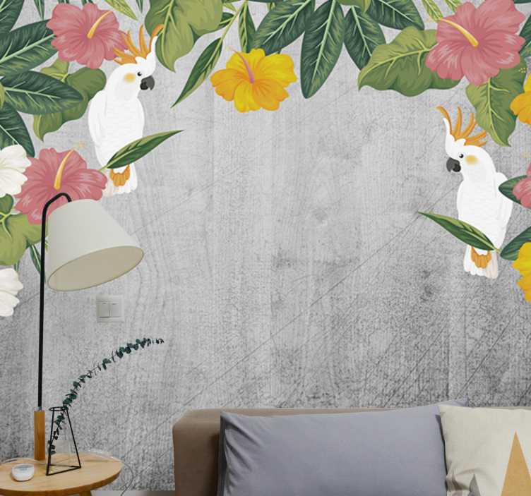 Wall mural animals cockatoo floral frame - TenStickers