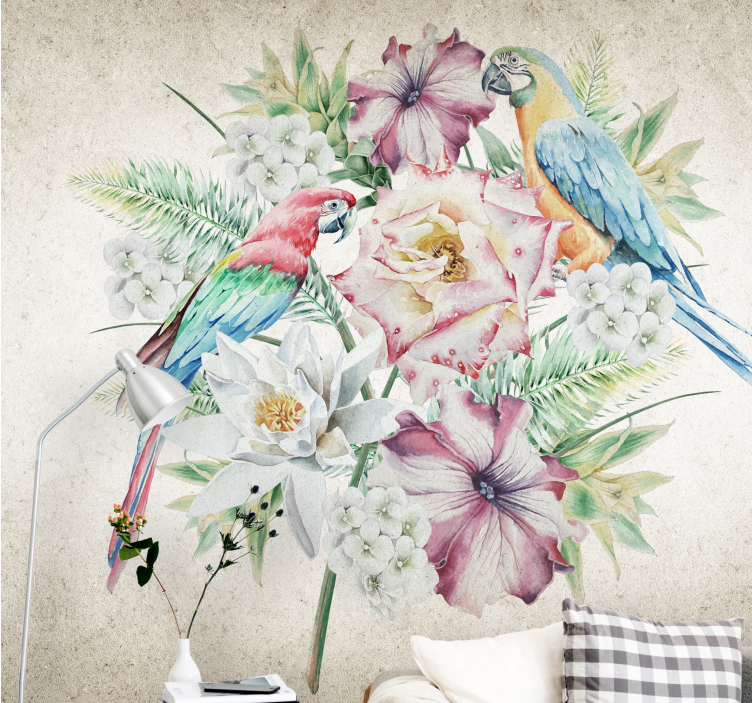 Wall mural animals colorful tropical birds - TenStickers