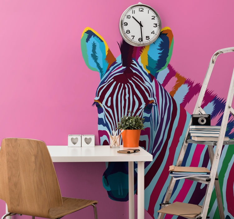 Wall mural animals colorful zebra portrait - TenStickers
