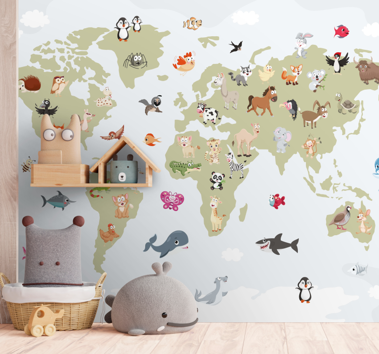 Wall mural animals creatures world map - TenStickers