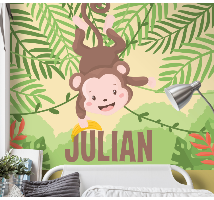 Wall mural animals cute monkey adventure - TenStickers
