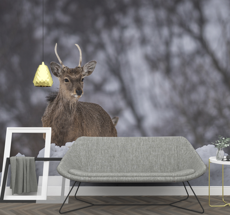 Wall mural animals deer in snow - TenStickers