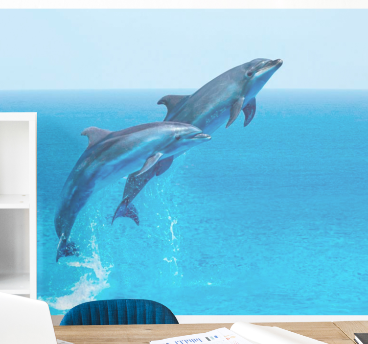 Wall mural animals dolphins leaping playfully - TenStickers