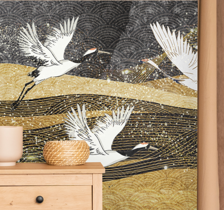 Wall mural animals elegant cranes dance - TenStickers