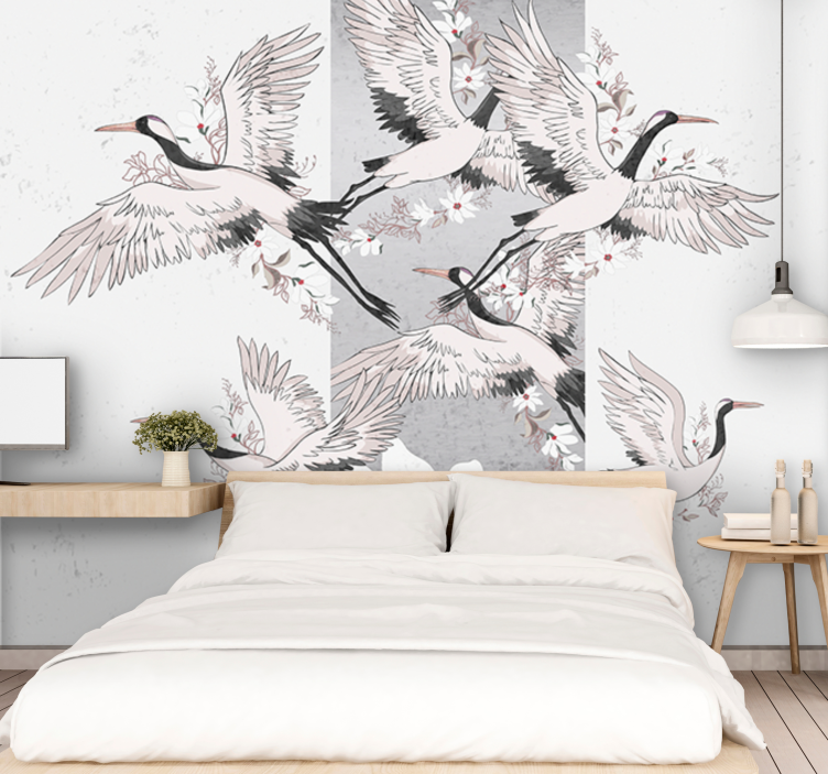 Wall mural animals elegant soaring cranes - TenStickers