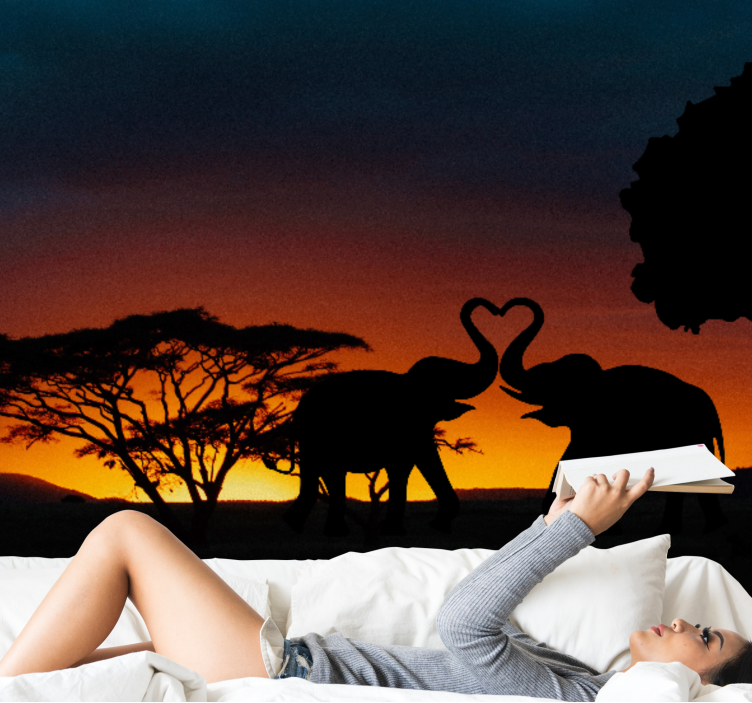 Wall mural animals elephant love silhouette - TenStickers