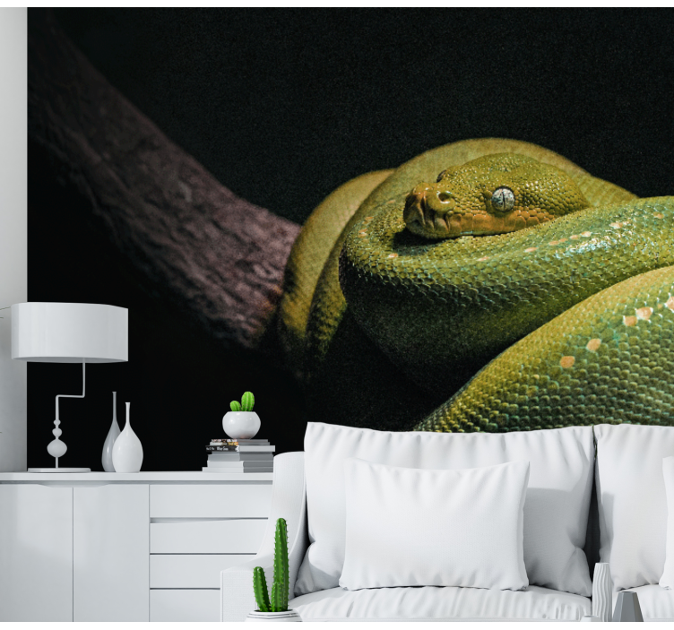 Wall mural animals emerald green python - TenStickers