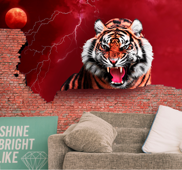 Wall mural animals fierce tiger roar - TenStickers