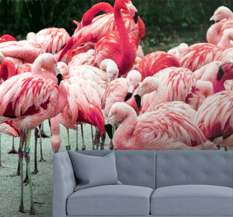 Wall mural animals flamingo flock - TenStickers