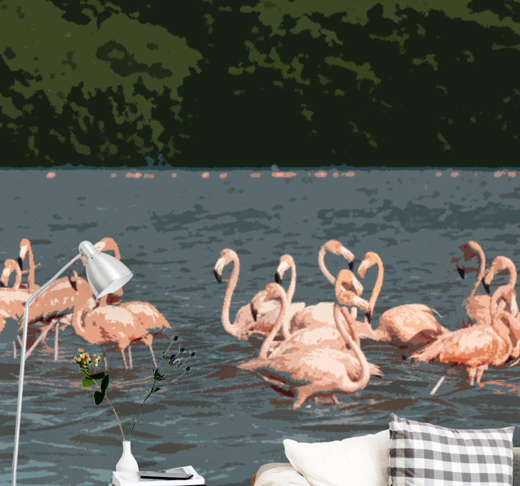 Wall mural animals flamingo flock gathering - TenStickers