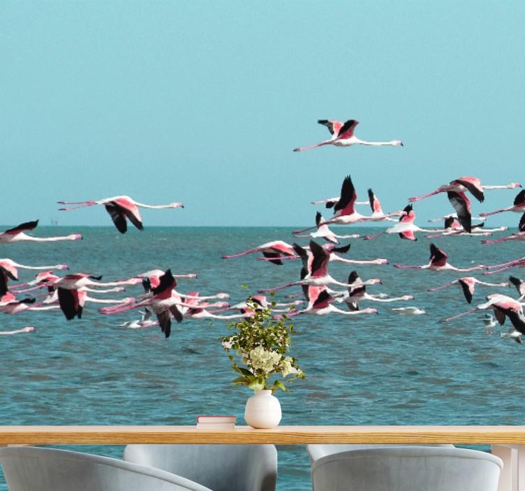 Wall mural animals flamingos over water - TenStickers