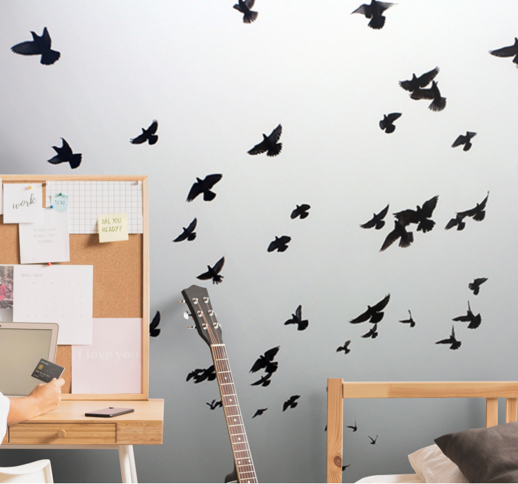 Wall mural animals flying black birds - TenStickers