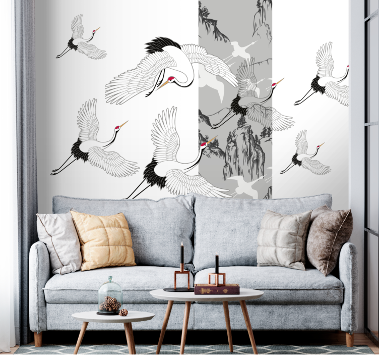 Wall mural animals flying cranes design - TenStickers