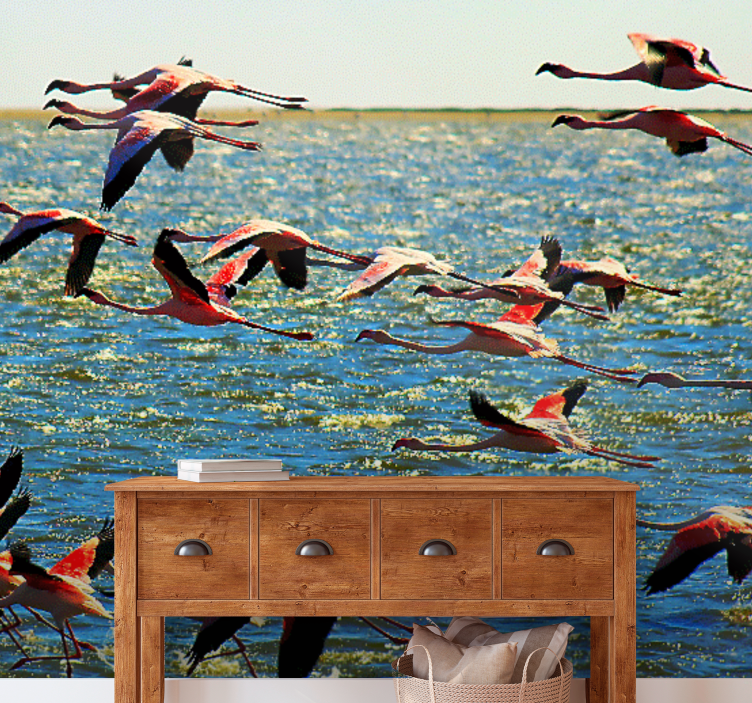 Wall mural animals flying flamingos group - TenStickers