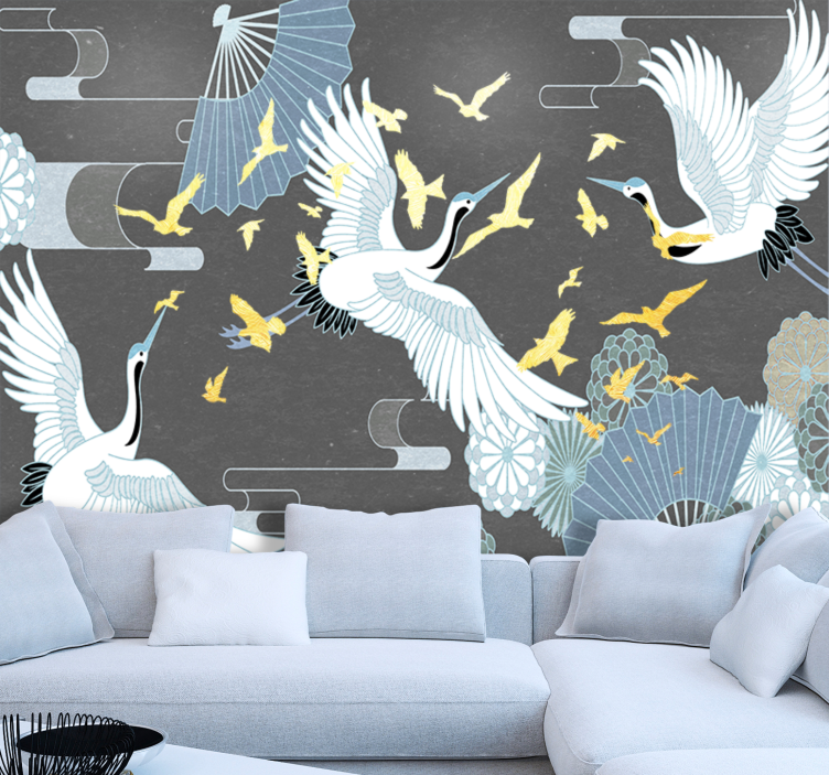Wall mural animals graceful flying cranes - TenStickers