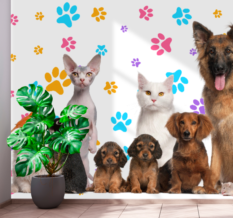 Wall mural animals happy pet friends - TenStickers