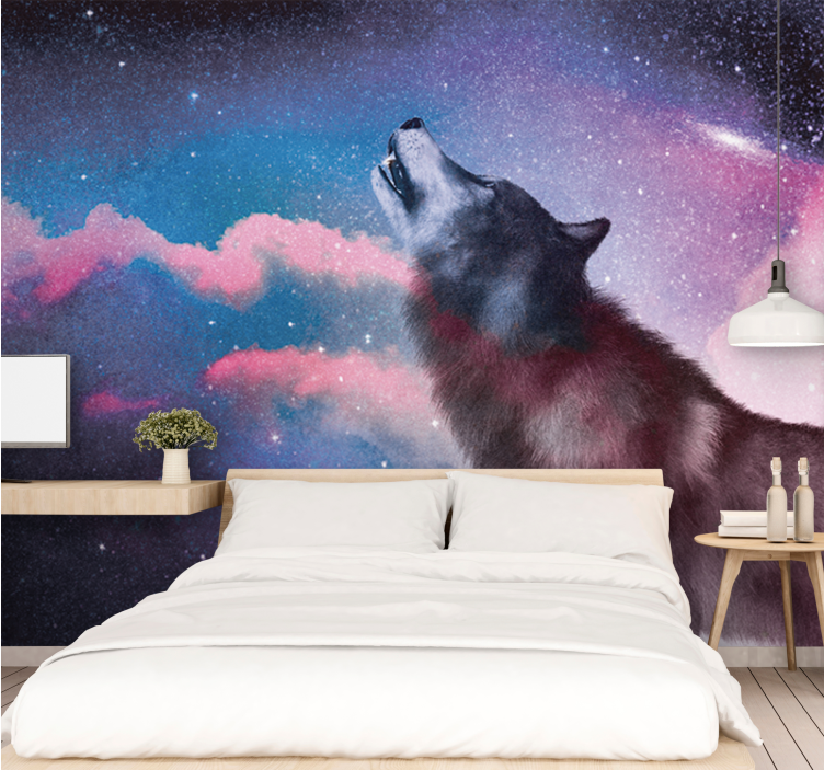 Wall mural animals howling wolf silhouette - TenStickers