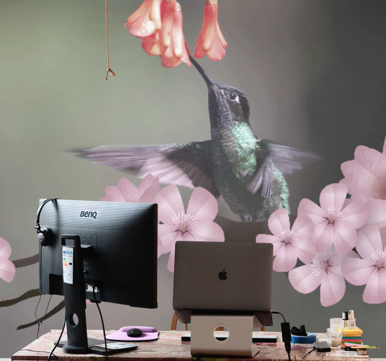 Wall mural animals hummingbird and blooms - TenStickers