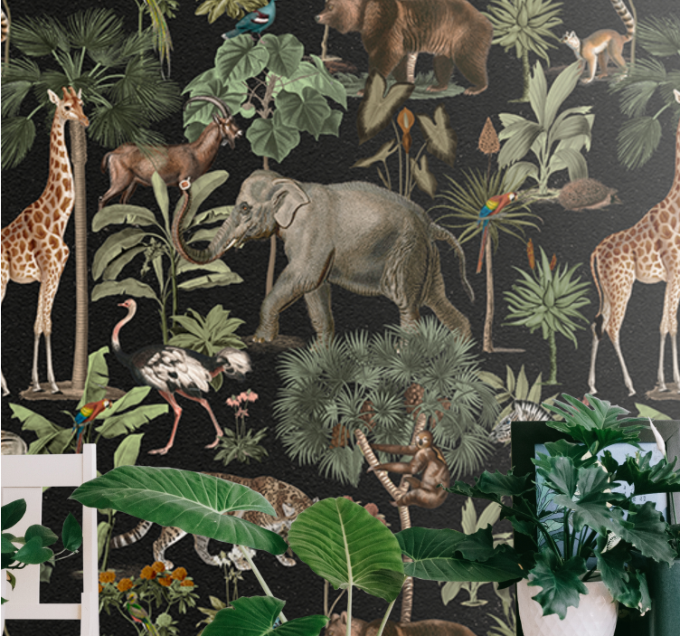 Wall mural animals jungle wildlife scene - TenStickers